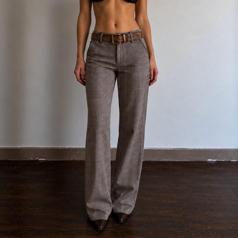 Vintage 90s MAX Plaid Low-Rise Wide Leg Euro Chic Trousers Size 8 DEADSTOCK NWT